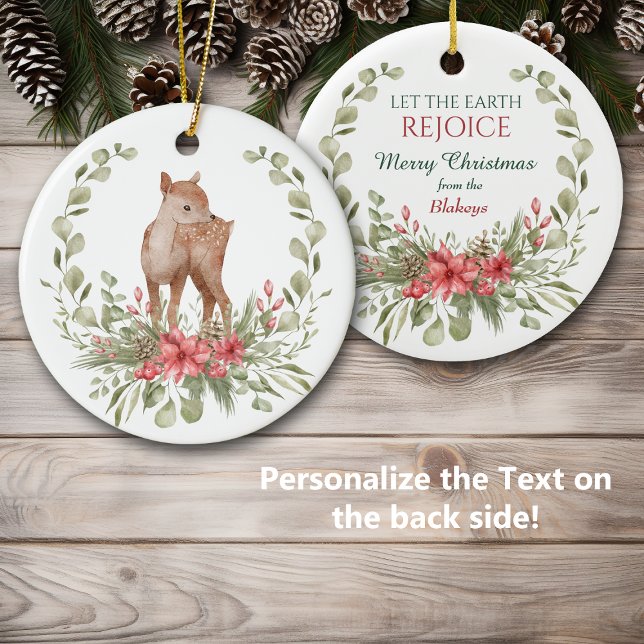 Let the Earth Rejoice Deer Fawn Wreath Ceramic Ornament (Creator Uploaded)