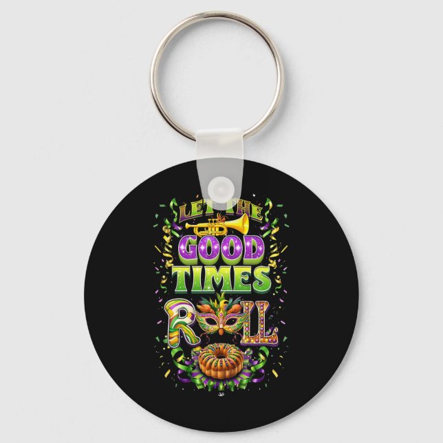 Let The Good Time Roll Mardi Gras Beads Louisiana  Keychain (Front)