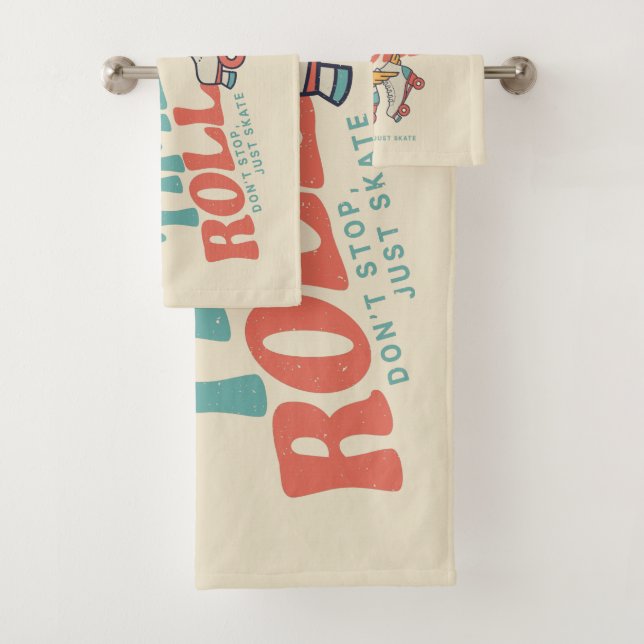LET THE GOOD TIMES ROLL 80s RETRO ROLLER SKATE Bath Towel Set (Insitu)