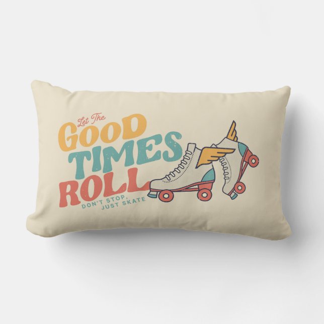 LET THE GOOD TIMES ROLL 80s RETRO ROLLER SKATE Lumbar Pillow (Front)