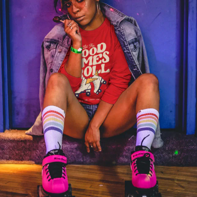 LET THE GOOD TIMES ROLL 80s RETRO ROLLER SKATE T-Shirt
