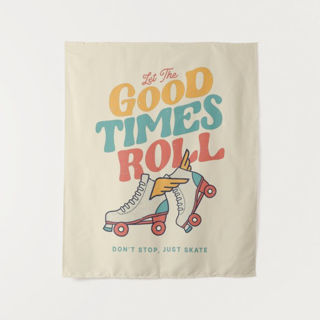LET THE GOOD TIMES ROLL 80s RETRO ROLLER SKATE Tapestry (Front)