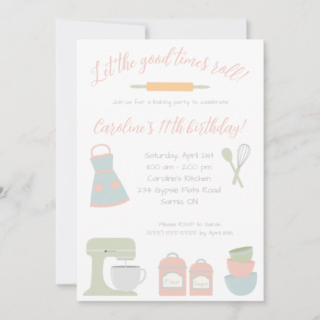 Let the Good Times Roll!  Baking Birthday Party Invitation (Front)