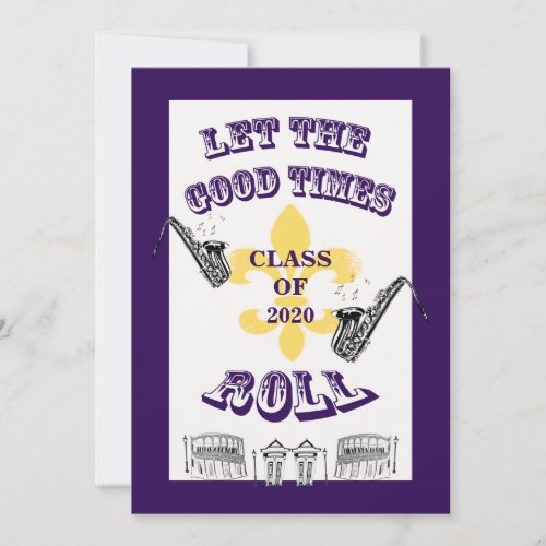 Let the Good Times Roll Graduation Party Purple Invitation