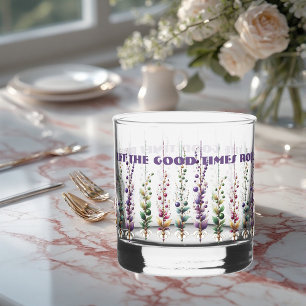 Let The Good Times Roll Mardi Gras Beads Botanical Whiskey Glass