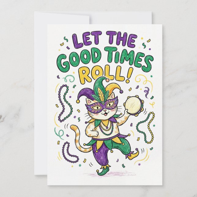Let the Good Times Roll Mardi Gras Celebration Holiday Card (Front)