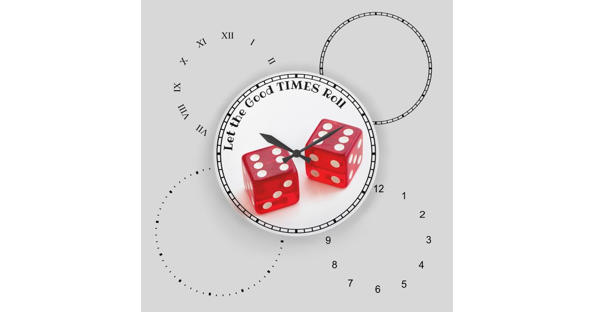 Let the Good TIMES Roll Pair of Red Dice Large Clock | Zazzle