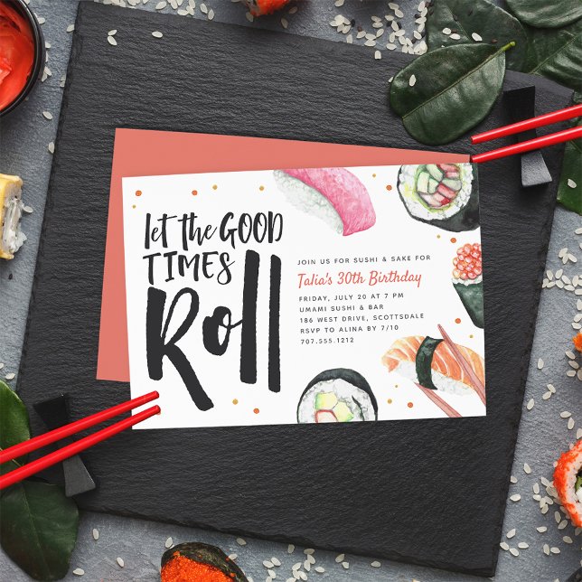 Let The Good Times Roll Sushi Birthday Party Invitation (Creator Uploaded)
