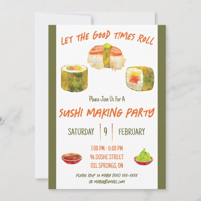 Let the Good Times Roll, Sushi Themed Party Invitation (Front)