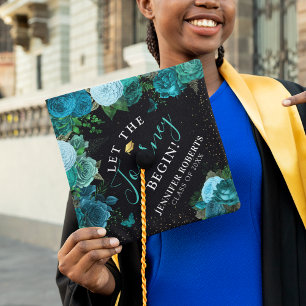 Let the Journey Begin' Elegant Floral Graduation Cap Topper