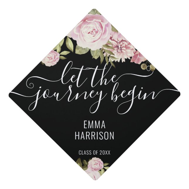Let The Journey Begin Floral Personalized Graduation Cap Topper (Front)