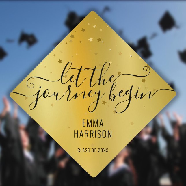 Let The Journey Begin Gold Stars Glitter Graduation Cap Topper (Creator Uploaded)