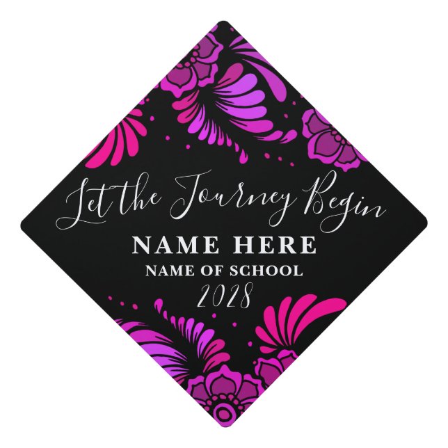 Let the Journey Begin Inspirational Flowers Floral Graduation Cap Topper (Front)