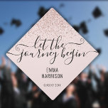 Let The Journey Begin Pink Rose Gold Glitter Graduation Cap Topper<br><div class="desc">Personalize this modern design featuring chic pink glitter and motivational Let The Journey Begin saying with the grads name and class of date. Designed by Thisisnotme©</div>