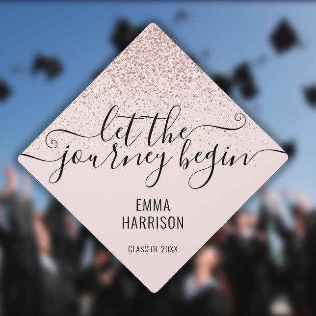 Let The Journey Begin Pink Rose Gold Glitter Graduation Cap Topper (Creator Uploaded)