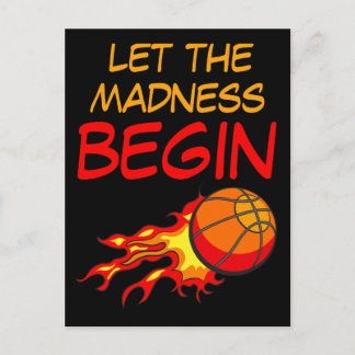 Let the Madness Begin, Basketball Ball in Flames Postcard