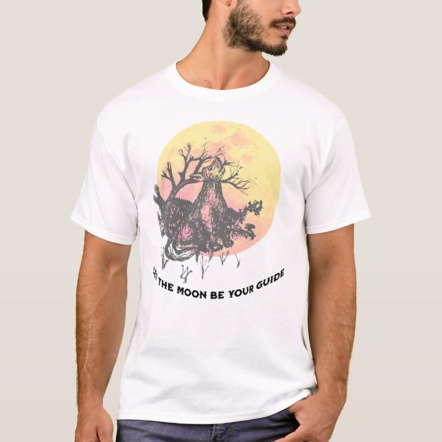 Let The Moon Be Your Guide, Wolf on Moon, Rustic T-Shirt (Front)
