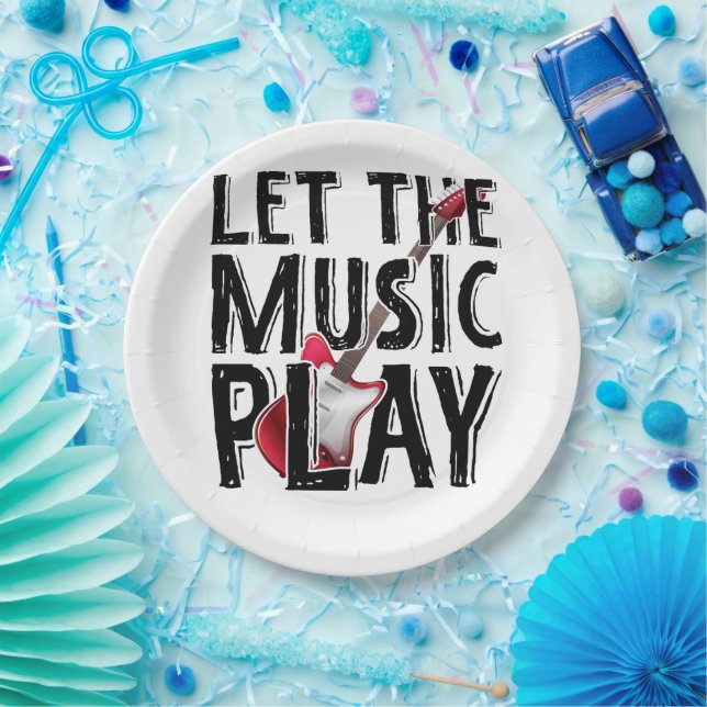 Let The Music Play Electric Guitar Paper Plates (Party)