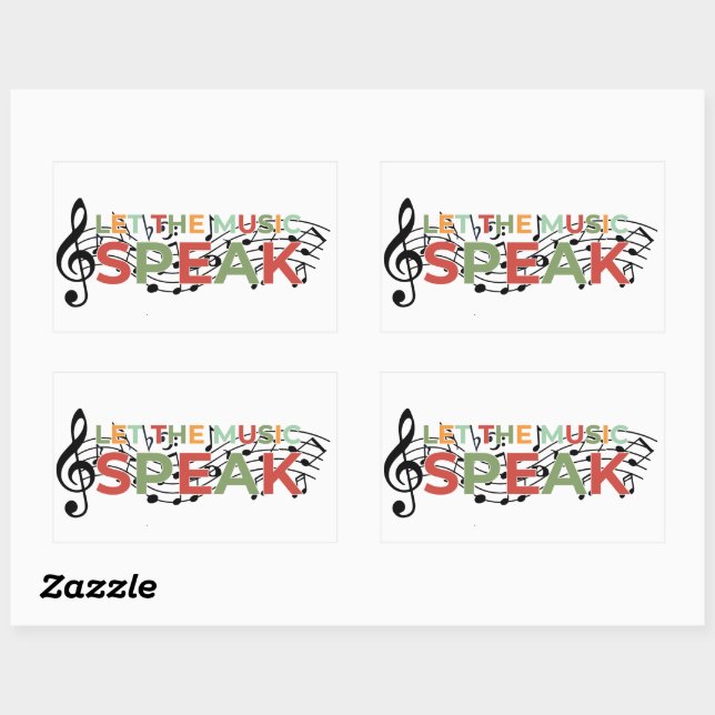 Let The Music Speak, Musical Notes Rectangular Sticker (Sheet)