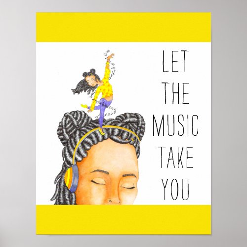 Let The Music Take You Quote Watercolor Painting Poster