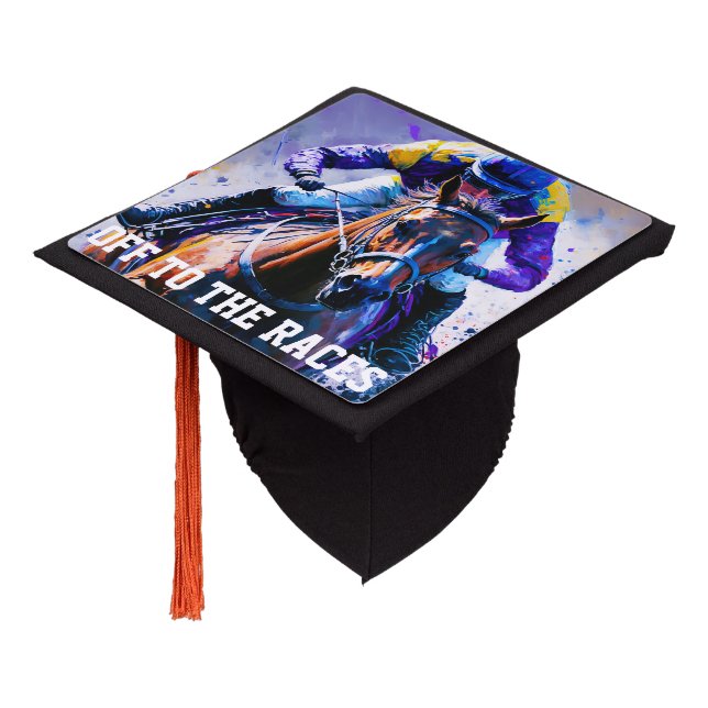 LET THE RACE BEGIN  GRADUATION CAP TOPPER (Angled)