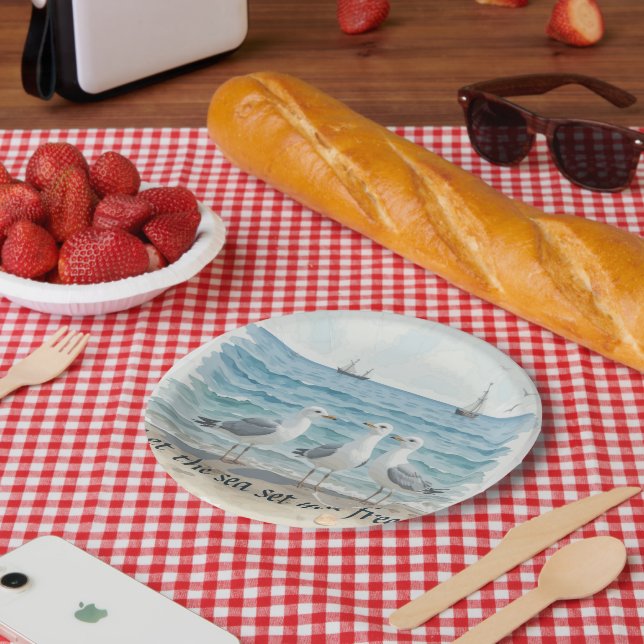 Let the Sea Set You Free – Beach and Seagull Water Paper Plates (Picnic)
