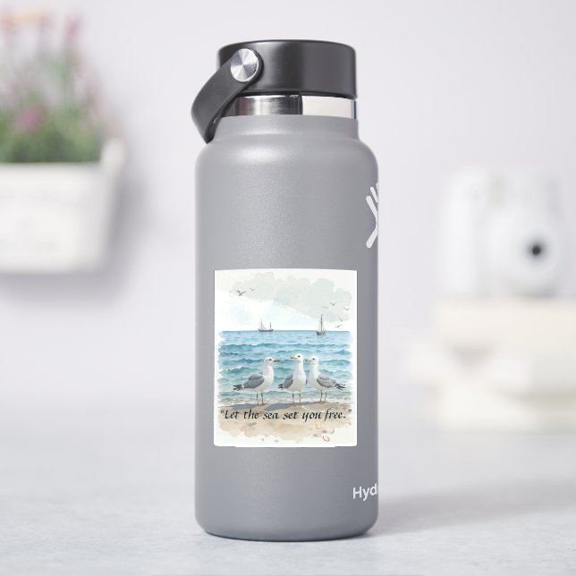 Let the Sea Set You Free – Beach and Seagull Water Sticker (HydroFlask)