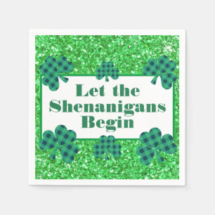 Let the Shenanigans Begin green sparkle clover Napkins