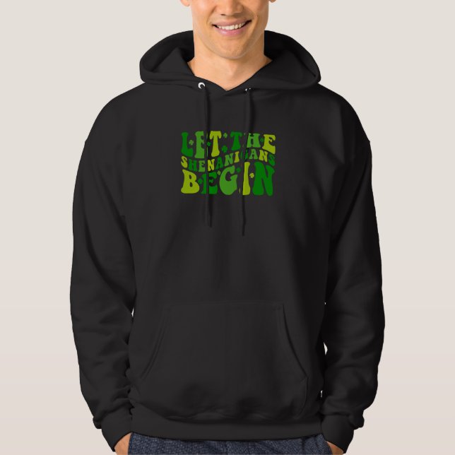 Let The Shenanigans Begin Groovy St Patrick's Kids Hoodie (Front)