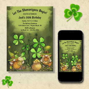 Let the Shenanigans Begin Irish Gnomes Birthday Invitation