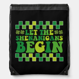 Let The Shenanigans Begin Irish Groovy Retro Drawstring Bag