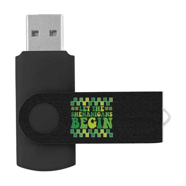 Let The Shenanigans Begin Irish Groovy Retro Flash Drive (Opened)