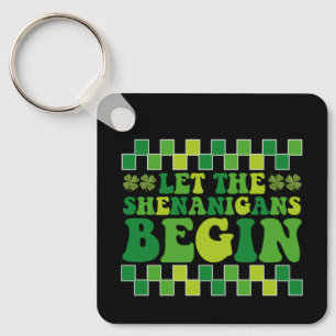 Let The Shenanigans Begin Irish Groovy Retro Keychain