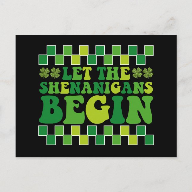 Let The Shenanigans Begin Irish Groovy Retro Postcard (Front)