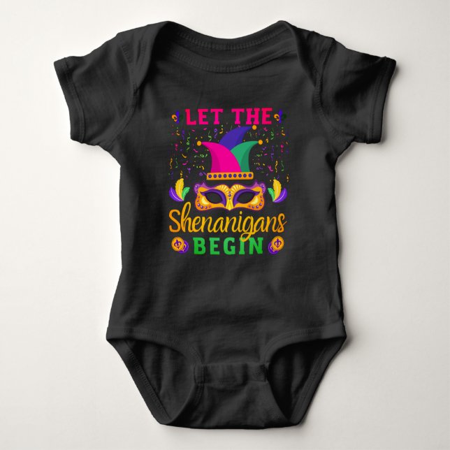 Let The Shenanigans Begin Mardi Gras Festival Baby Bodysuit (Front)
