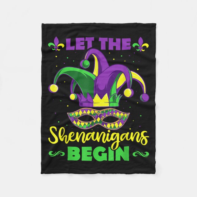 Let The Shenanigans Begin Mardi Gras Jester Hat Ma Fleece Blanket (Front)