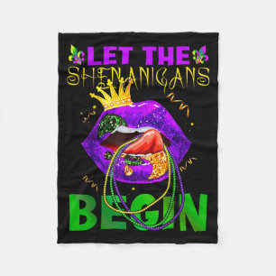 Let The Shenanigans Begin Mardi Gras Kids Men Wome Fleece Blanket