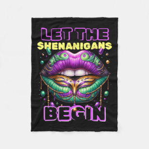 Let The Shenanigans Begin Mardi Gras Lips 2025 Fleece Blanket