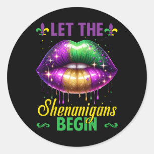 Let The Shenanigans Begin Mardi Gras Lips Kids Men Classic Round Sticker