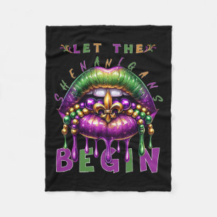 Let The Shenanigans Begin Mardi Gras Lips Kids Men Fleece Blanket