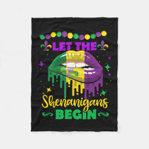 Let The Shenanigans Begin Mardi Gras Lips Kids Men Fleece Blanket