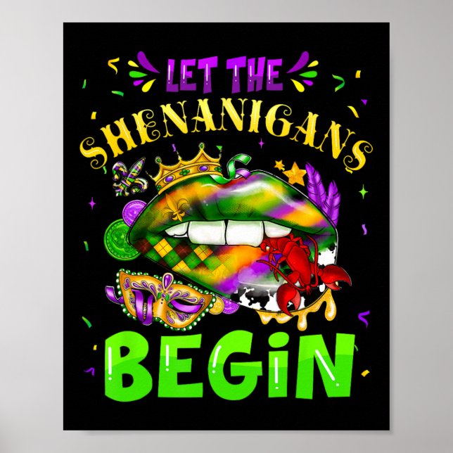 Let The Shenanigans Begin Mardi Gras Lips Kids Men Poster (Front)