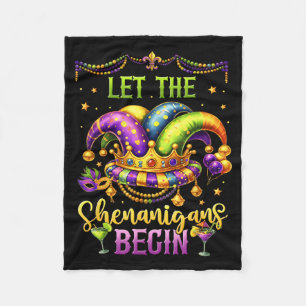 Let the shenanigans begin mardi gras mask funny fleece blanket
