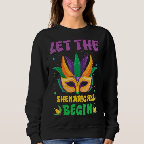Let The Shenanigans Begin Mardi Gras Mask Kids Men Sweatshirt