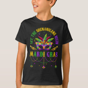 Let The Shenanigans Begin Mardi Gras Mask Kids Men T-Shirt