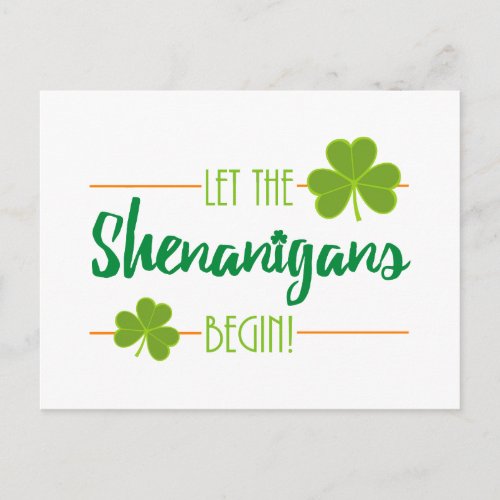 Let the Shenanigans Begin St Patricks Day Postca Postcard