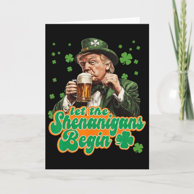 Let The Shenanigans Begin St Patrick's Day Shamroc Card (Front)