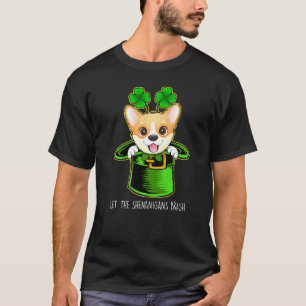 Let The Shenanigans Bragh Leprechaun Corgi St Patr T-Shirt