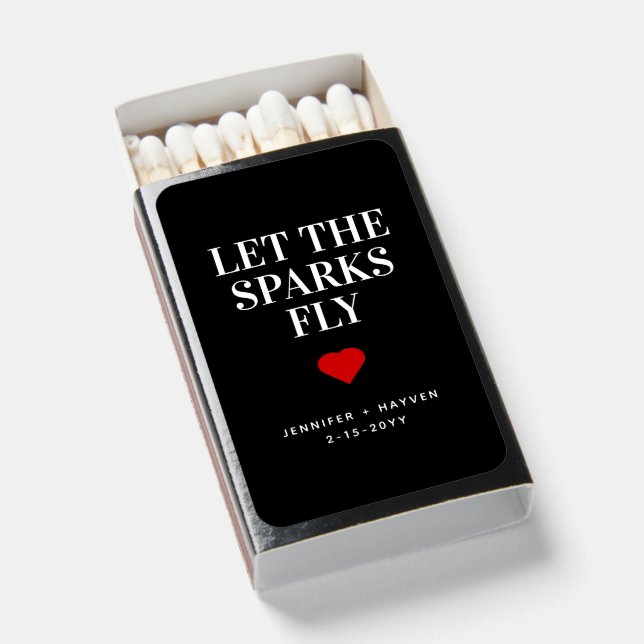 Let The Sparks Fly Funny Wedding Favor Monogram Matchboxes (Front Open)