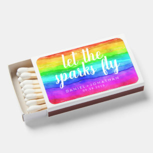 Let The Sparks Fly Rainbow Pride Wedding Matchboxes